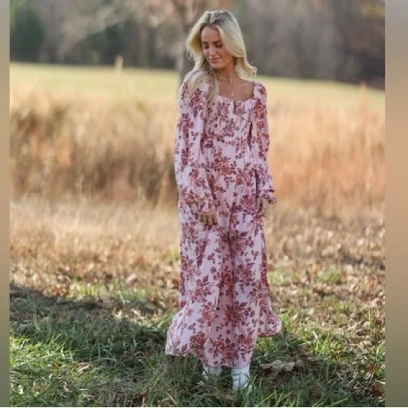 Free People Jaymes Floral Print Long Sleeve Dress Pink Size Small - Picture 2 of 15